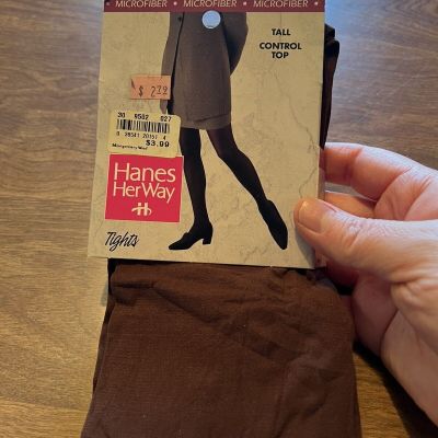 Hanes Her Way Control Top Tights TALL Microfiber Style 731 Brown Vintage 90s NWT