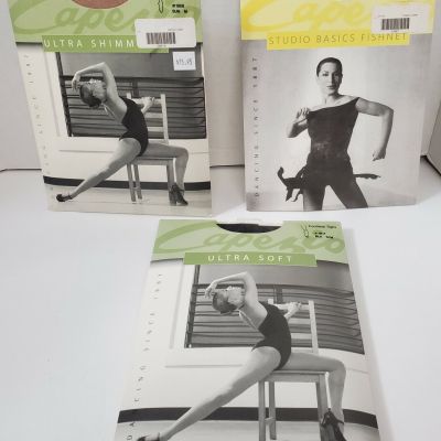 Lot 3 Capezio Ultra Shimmer Footed Tights~Footed Fishnet~Footless Tights NWT S/M