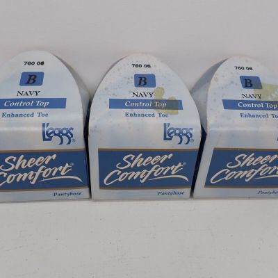 Leggs Pantyhose Sheer Comfort Control Top Enhanced Toe B Navy Vintage NOS #10