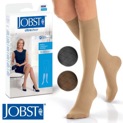 Jobst Womens Ultrasheer Knee High Stockings 15-20 mmhg Supports Diamond Pattern