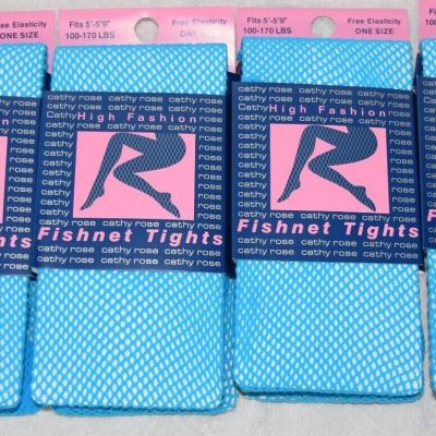 4 New Cathy Rose Fishnet Tights Blue Lot O/S Pantyhose 100-170lbs