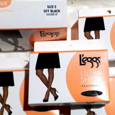 Lot 3 Pairs Off Black Leggs Pantyhose Sheer Reinforced Toe Plus Queen Size E