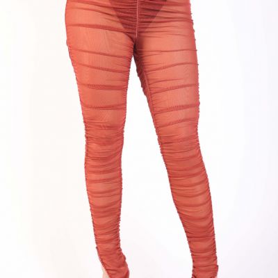Women's Casual Solid Ruched Mesh Sexy Leggings Elastic Waist Home Daily Comfy