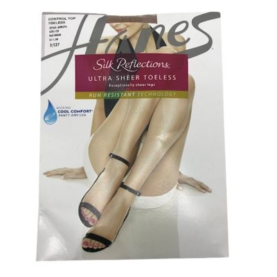 Hanes Silk Reflections Control Top Pantyhose CD Toeless Wicking Natural Q0B376