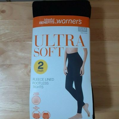 Warner's Blissful Benefits(2)Pair Fleece Lined Footless Tights S/M NEW WITH TAG