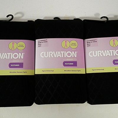 CURVATION TIGHTS 3 PAIRS BLACK DIAMOND TUMMY SMOOTHER PLUS SIZE 1,2,3 -PANTYHOSE