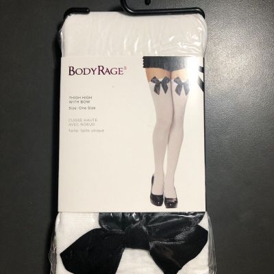 Body Rage White Thigh High with Black Bow One Size **