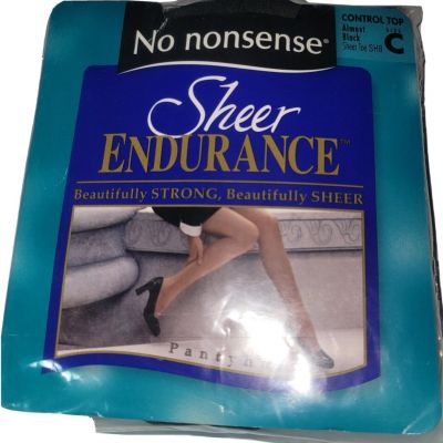 No Nonsense Sheer Endurance Pantyhose Control Top Almost Black  Seze C Sheer Toe