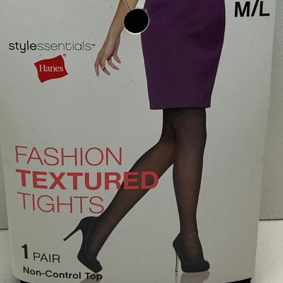 Hanes High Fashion Textured Non-Control Top Black Tights sz. Med/Large 100-165lb
