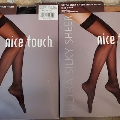 Nice Touch Ultra Silky Sheer Thigh High Stockings, Lot of 2; Black & Natural, CD