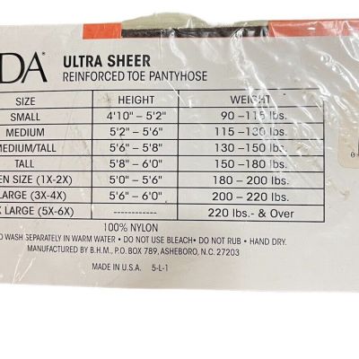 New LEDA 3 Packs Ultra Sheer Pantyhose 525 Medium/Tall Reinforced Toe Off Black