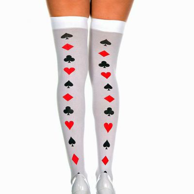 Poker Cards Backseam  Print Opaque Thigh High Stockings