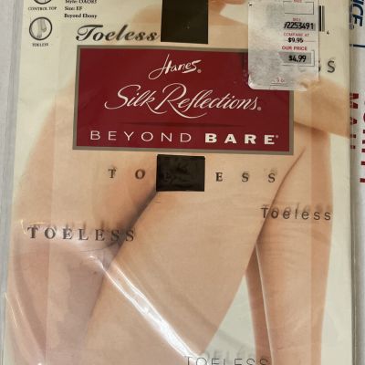 Hanes Silk Reflections Beyond Bare Toeless Beyond Ebony Pantyhose Size EF