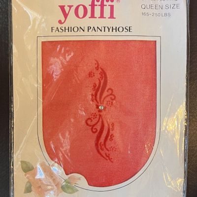 Vintage Yoffi Fashion Queen Size Pantyhose Red Sheer W/Design