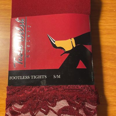 Todd Welsh Hosiery Footless Tights with Lace Red / Wine Size S/M One Pair