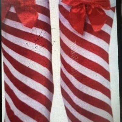 NEW RED & WHITE CANDY CANE STRIPE CHRISMAS THIGH HIGH STOCKINGS FREE SHIPPING