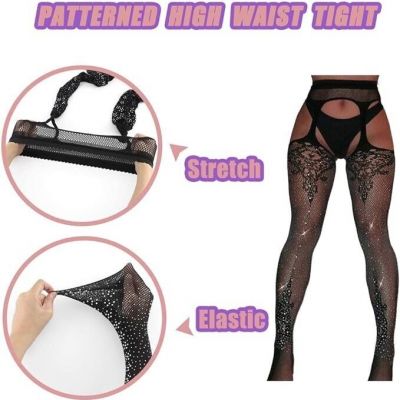 Rhinestone Fishnet Tight Pantyhose Thigh High Waist Stocking for Women