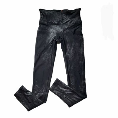 SPANX Women's Shiny Leatherette Shimmer Metallic Black Leggings Pants Medium