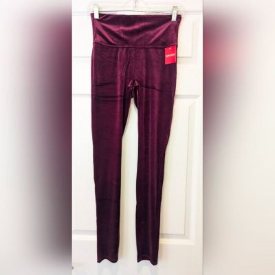 NWT Spanx Velvet Leggings Rich Burgundy sz M stretch shape soft comfy shiny yoga