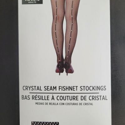 Women's Black Crystal Seam Fishnet Stockings One Size Fits Most (Up To 165 Lbs)