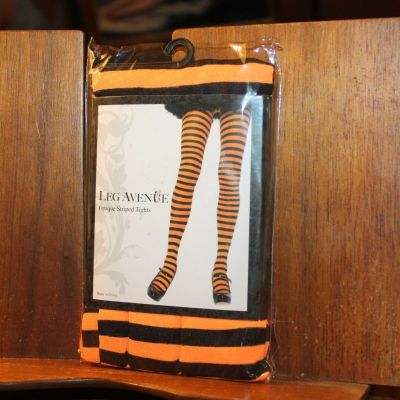 New Leg Avenue Opaque Striped Tights One Size 90-160lbs Orange Black