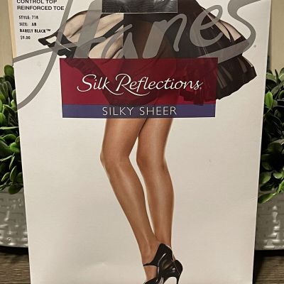 Hanes Silk Reflections Reinforced Toe Control Top Barely Black AB 718 Pantyhose