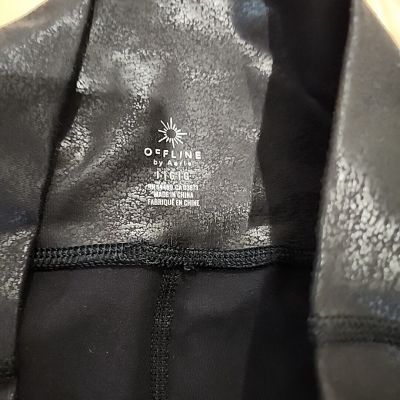 AERIE Offline Faux Leather Crackle Legging Black Size Large Euc