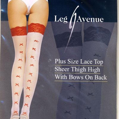 PLUS SIZE RED  LACE TOP AND BOW BACK SEAM  WHITE SHEER THIGH HIGH STOCKINGS  NEW