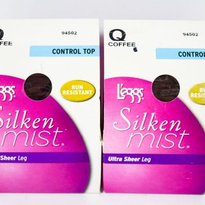 4 L'eggs Silken Mist Ultra Sheer COFFEE Control Top Run Resistant Tights size Q
