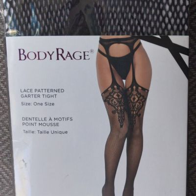 NEW Body Rage by SPENCER'S Lace Patterned Garter Tights Fishnet - Black ONE SIZE