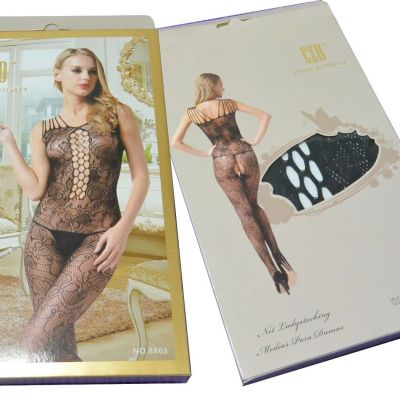 Sexy Black Floral Open Clutch Body Stocking Lingerie with 5 Strips Clutchless