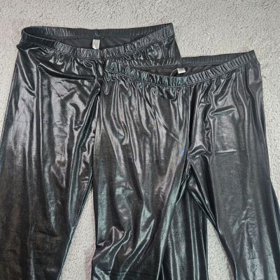 Lot of 2 - New - Large Athletic Leggings Shiny Tight Pants  Black