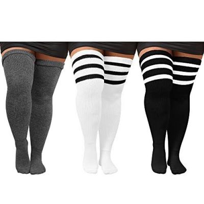 3 Pairs Plus Size Thigh High Socks Over the Knee Extra Large Thigh High Stock...