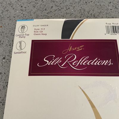 Vintage 1998 HANES Silk Reflections Control Top Sheer Pantyhose CD Classic Navy