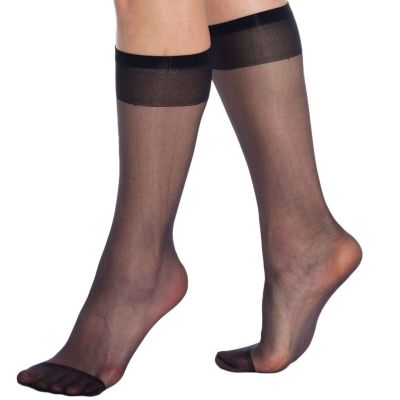 10 Pairs Sheer Knee High Socks for Women 15 Denier Stay up Band