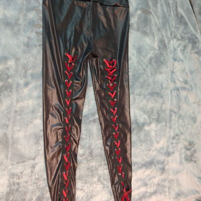 Women's Gothic Shiny PU Leather Leggings lace up back trousers Pants Size Medium