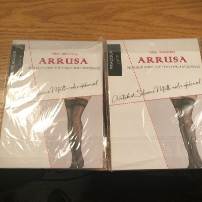 Lot Of 2 Peacock Lace Ultra Shimmery Arris’s Non Slip Shiny Top Thigh Stockings