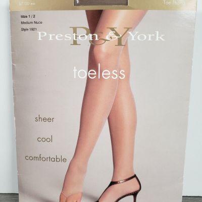 NEW PRESTON & YORK TOELESS CONTROL TOP TOE THONG Size 1/2 MEDIUM NUDE