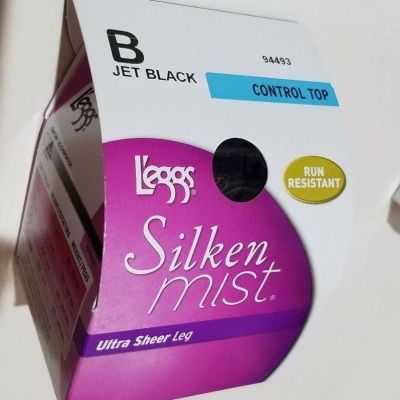 Womens Leggs Silken Mist Control Top Run Resistant Jet Black B # 94493 Lot of 3