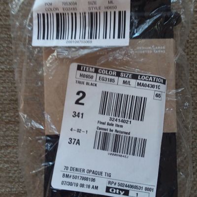 MADEWELL 70 DENIER OPAQUE TIGHTS SIZE MEDIUM-LARGE TRUE BLACK NIOP