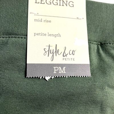 STYLE& CO. Army Green LEGGINGS Pull On Full Length Sz PETITE MEDIUM Women's
