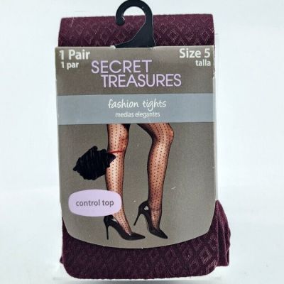 Secret Treasures 1 Pair Control Top Fashion Tights Diamond Midnight Burgundy 5
