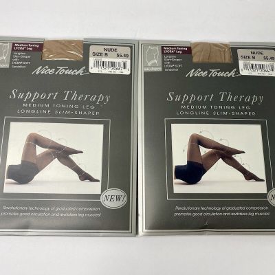 Nice Touch Support Therapy Medium Toning Leg Pantyhose Size B Nude Lot Of 2