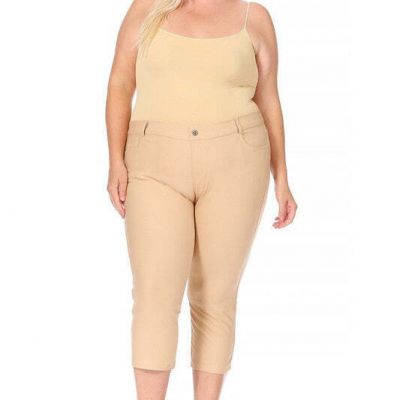 Stretchy Plus Size Capri Jeggings - Pull-On Style with Belt Loops & Pockets