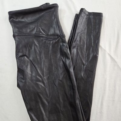 Spanx Leggings Women's Size Large Black Faux Leather Mid Rise Moto 2437 L