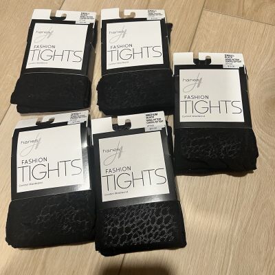 Hanes Women's Sizes Small Black Fashion Animal Print Tights HFT032 5 Pack NWT