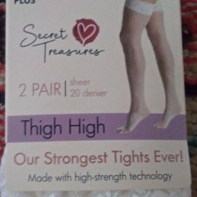 NEW NWT Secret Treasures PLUS Thigh High 2 pair stockings lace top WHITE sexy