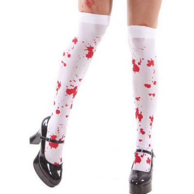 Sexy Elegant Moments White Opaque Zombie Thigh-High Stockings w Blood Splatter