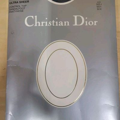 NEW Vtg Christian Dior Ultra Sheer Navy Pantyhose Size 4 Control Top