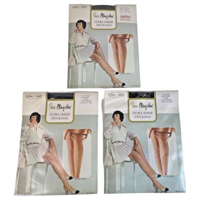 3 Sears Cling-alon Ultra Sheer Stockings Size B Garter Thigh High Statuesque VTG